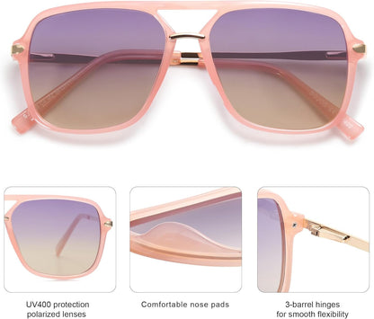 Sunglasses for Women & Men, Square, Retro, Polarized Lens, Trendy Aviator, 90S Shades