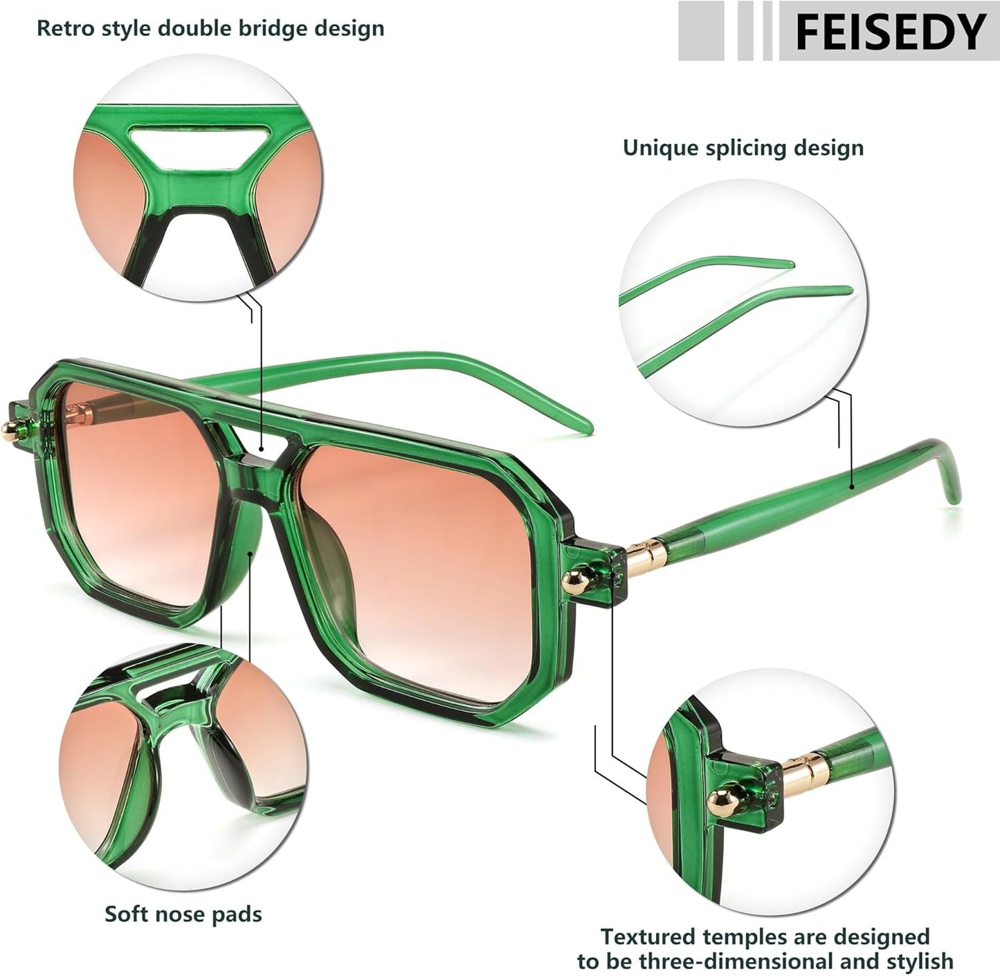 Vintage Square 70S Flat Aviator Sunglasses Women Men Classic Retro Stylish Frame UV400 Sunglasses B2622 - WORLD TIME VISITS