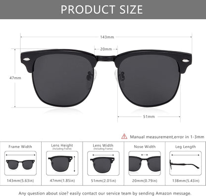 Polarized Sunglasses for Men and Women, Classic Half-Frame Retro Shades for Driving, Travel, and Outdoor Activities