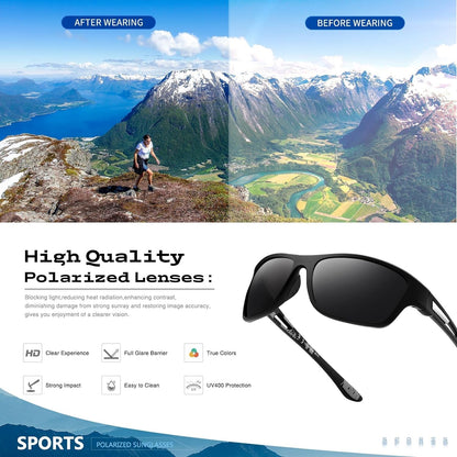 Polarized Sports Sunglasses for Men: UV400 Protection Glasses Womens Wrap around Goggles for Driving Fishing