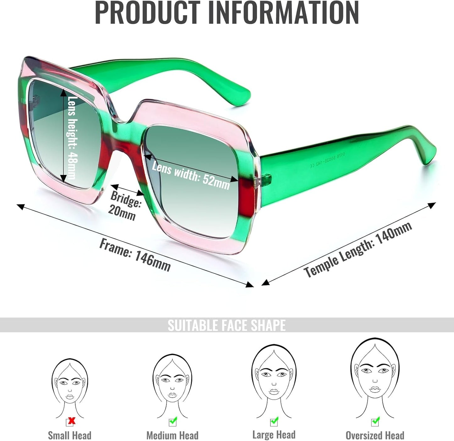 Oversized Square Sunglasses Womens Retro Shades Luxury Big Sun Glasses UV400 Protection S0178 - WORLD TIME VISITS