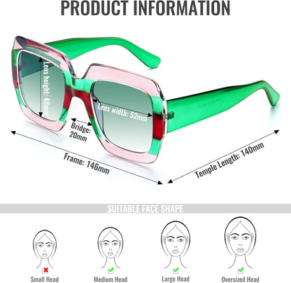 Oversized Square Sunglasses Womens Retro Shades Luxury Big Sun Glasses UV400 Protection S0178 - WORLD TIME VISITS