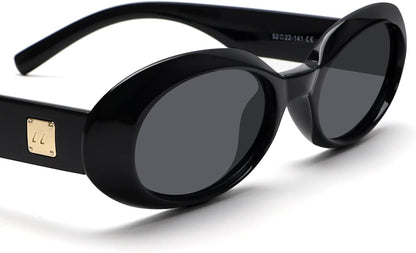 Trendy Oval Sunglasses for Women Retro Vintage 90S Sunnies for Small Face Narrow round Shades Cat Eye