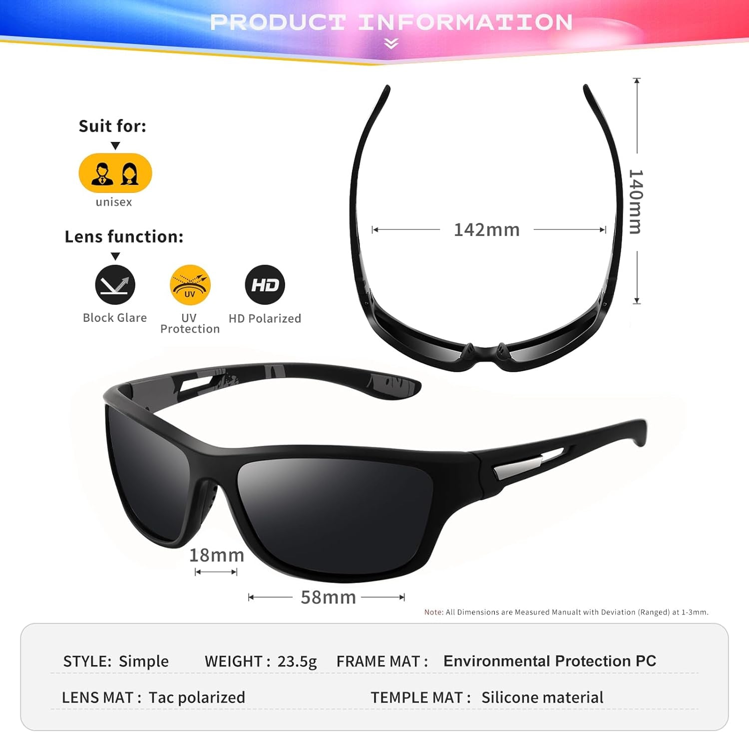 Polarized Sports Sunglasses for Men: UV400 Protection Glasses Womens Wrap around Goggles for Driving Fishing - WORLD TIME VISITS