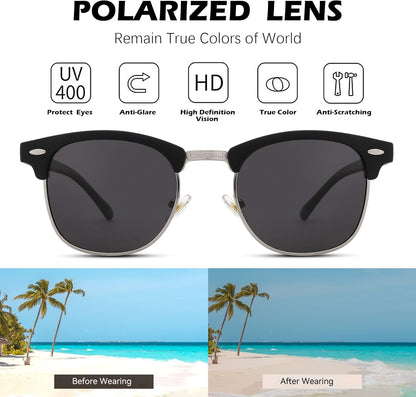 Semi-Rimless Polarized Sunglasses UV 400 Protection for Women Men