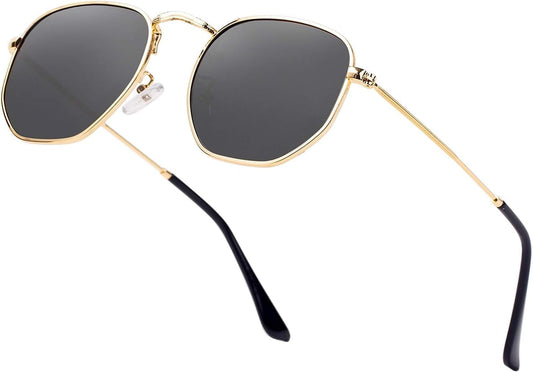 Hipster Hexagonal Polarized Sunglasses Men Women Geometric Square Small Vintage Metal Frame Retro Shade Glasses