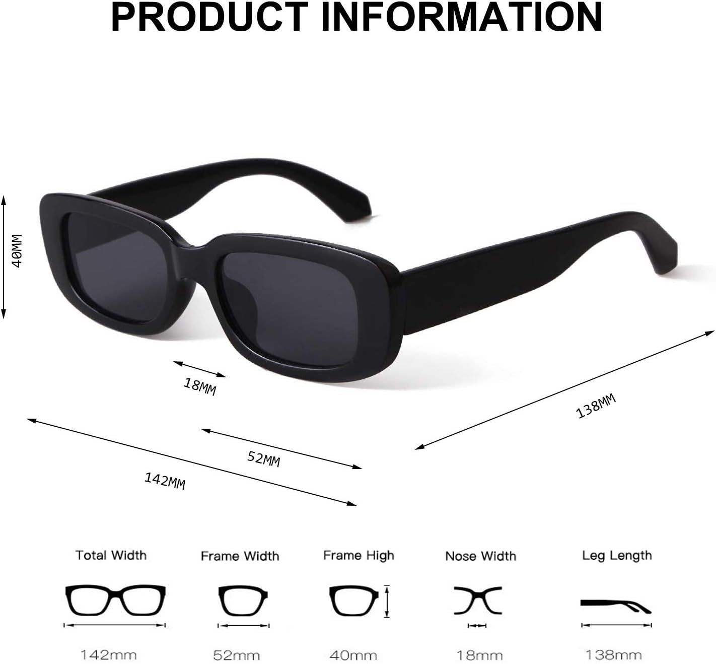 Rectangle Sunglasses for Women Retro Driving Glasses 90’S Vintage Fashion Narrow Square Frame UV400 Protection - WORLD TIME VISITS