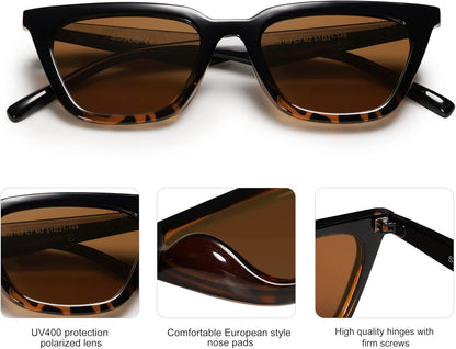 Polarized Narrow Square Cateye Sunglasses for Women Retro Trendy Driving Glasses SJ2169