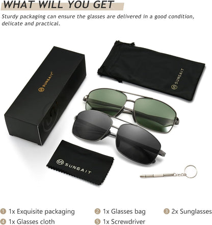 Ultra Lightweight Rectangular Polarized Sunglasses UV400 Protection - WORLD TIME VISITS