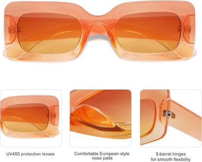 Retro 90S Nude Rectangle Sunglasses Womens Mens Trendy Chunky Glasses - WORLD TIME VISITS