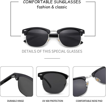 Semi-Rimless Polarized Sunglasses UV 400 Protection for Women Men