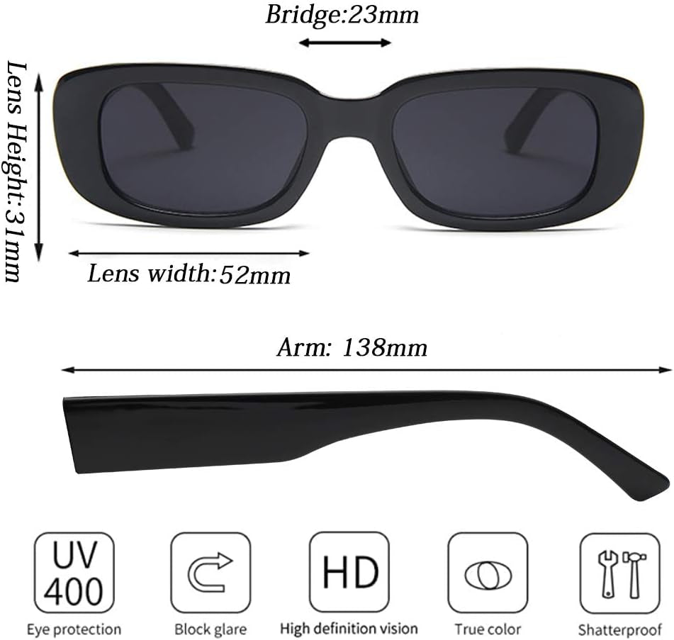 4 Pieces Retro Vintage Sunglasses Small Square Rectangle 90S Glasses Trendy Y2K for Women Aesthetic Accessories - WORLD TIME VISITS