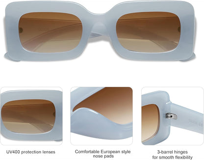 Retro 90S Nude Rectangle Sunglasses Womens Mens Trendy Chunky Glasses - WORLD TIME VISITS
