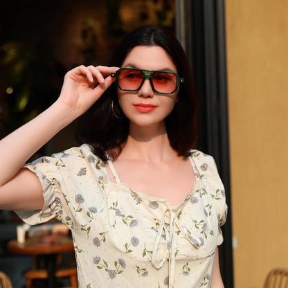 Vintage Square 70S Flat Aviator Sunglasses Women Men Classic Retro Stylish Frame UV400 Sunglasses B2622 - WORLD TIME VISITS