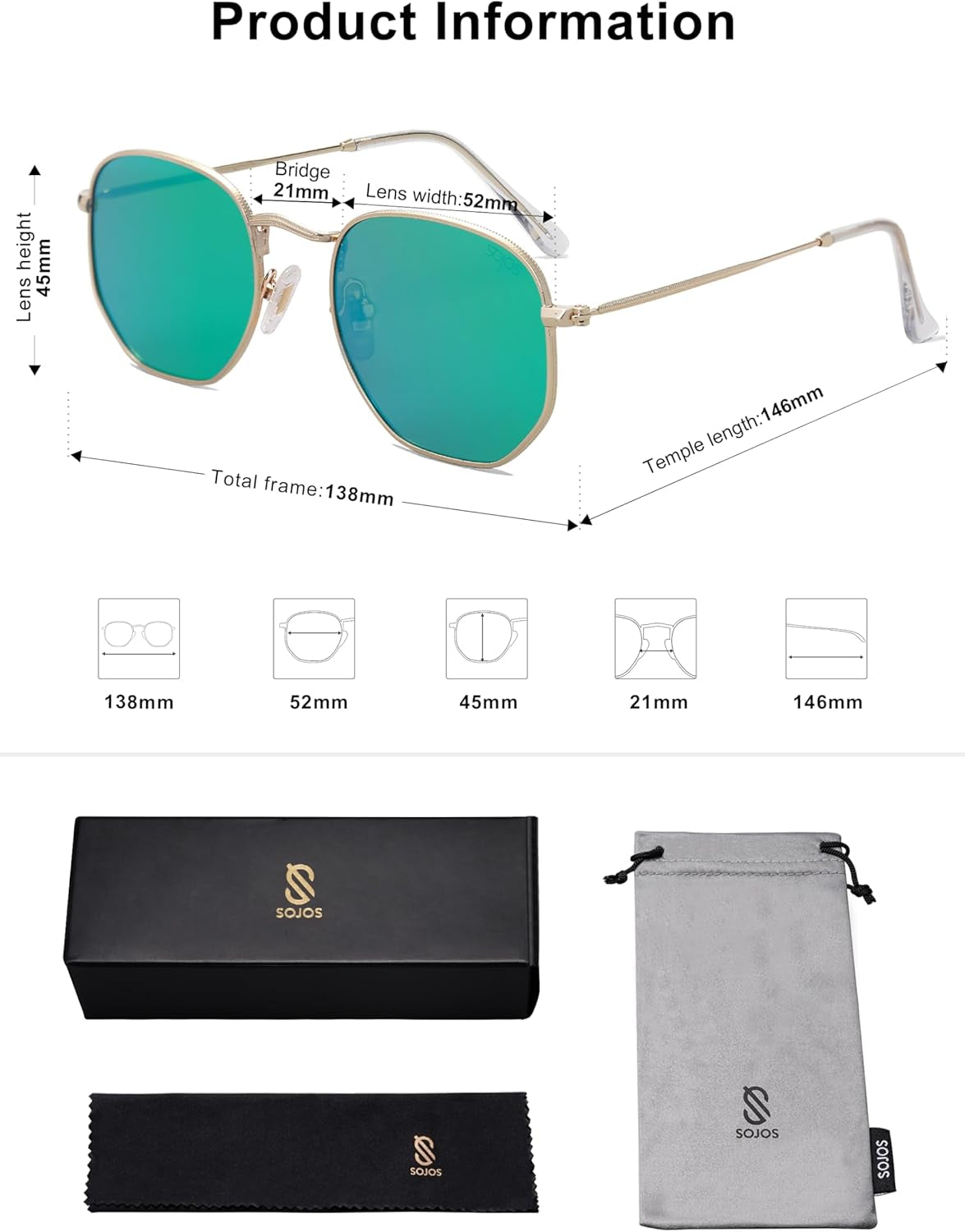 Square Polarized Sunglasses for Women Men Small Hexagonal Polygon Shades SJ1072