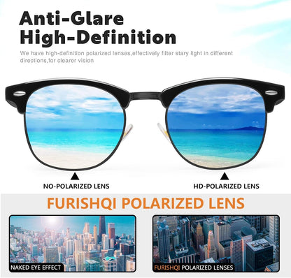 Classic Polarized Sunglasses for Men and Women Retro Style Semi Rimless Frame Sun Glasses 100% UV Protection Goggles