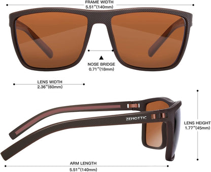 Polarized Sunglasses for Men Lightweight TR90 Frame UV400 Protection Square Sun Glasses