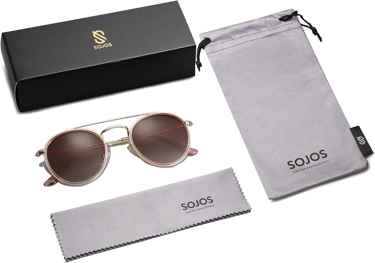 Retro Vintage round Polarized Sunglasses for Women Men Small Double Bridge Circle Sunnies SJ1104 - WORLD TIME VISITS