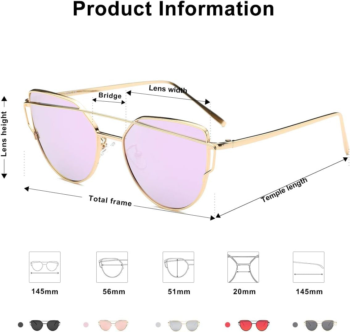 Cat Eye Sunglasses for Women Fashion Designer Style Mirrored Lenses