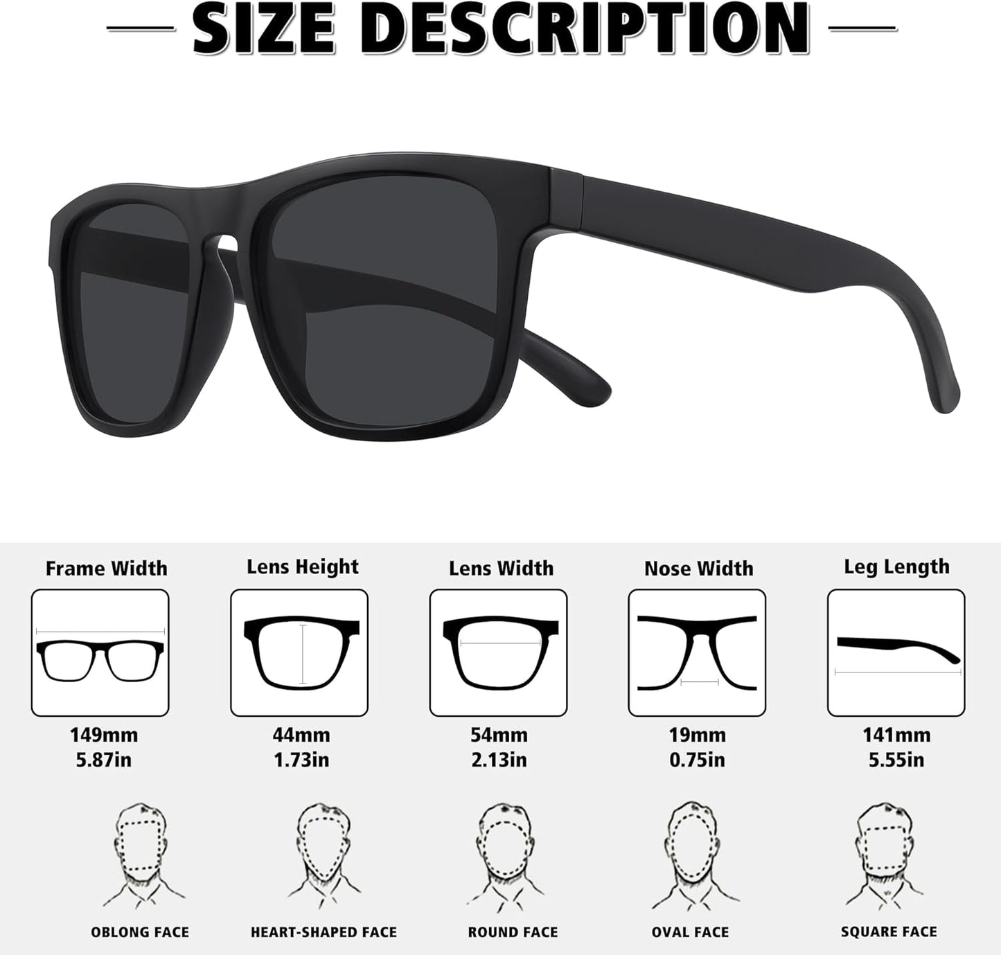 Polarized Sunglasses for Men Women UV Protection Square Frame Sport Fishing Driving Sunglasses
