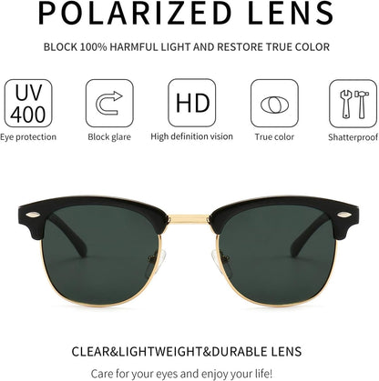 Polarized Sunglasses for Men and Women, Classic Half-Frame Retro Shades for Driving, Travel, and Outdoor Activities