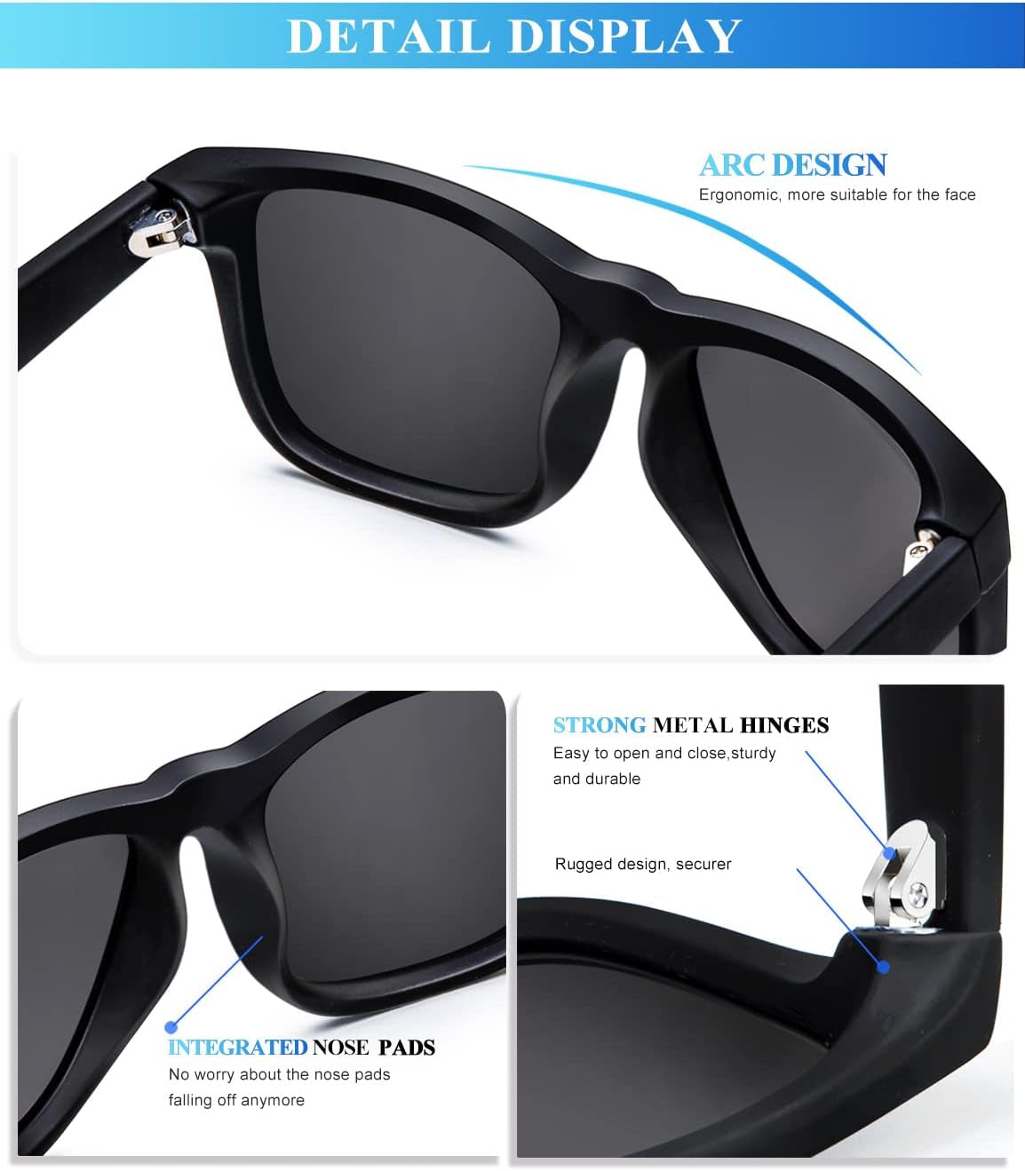 Sunglasses Men Polarized Sun Glasses for Mens Womens Classic Matte Black Frame UV Protection 3Pack - WORLD TIME VISITS