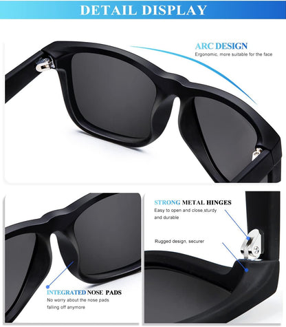 Sunglasses Men Polarized Sun Glasses for Mens Womens Classic Matte Black Frame UV Protection 3Pack - WORLD TIME VISITS