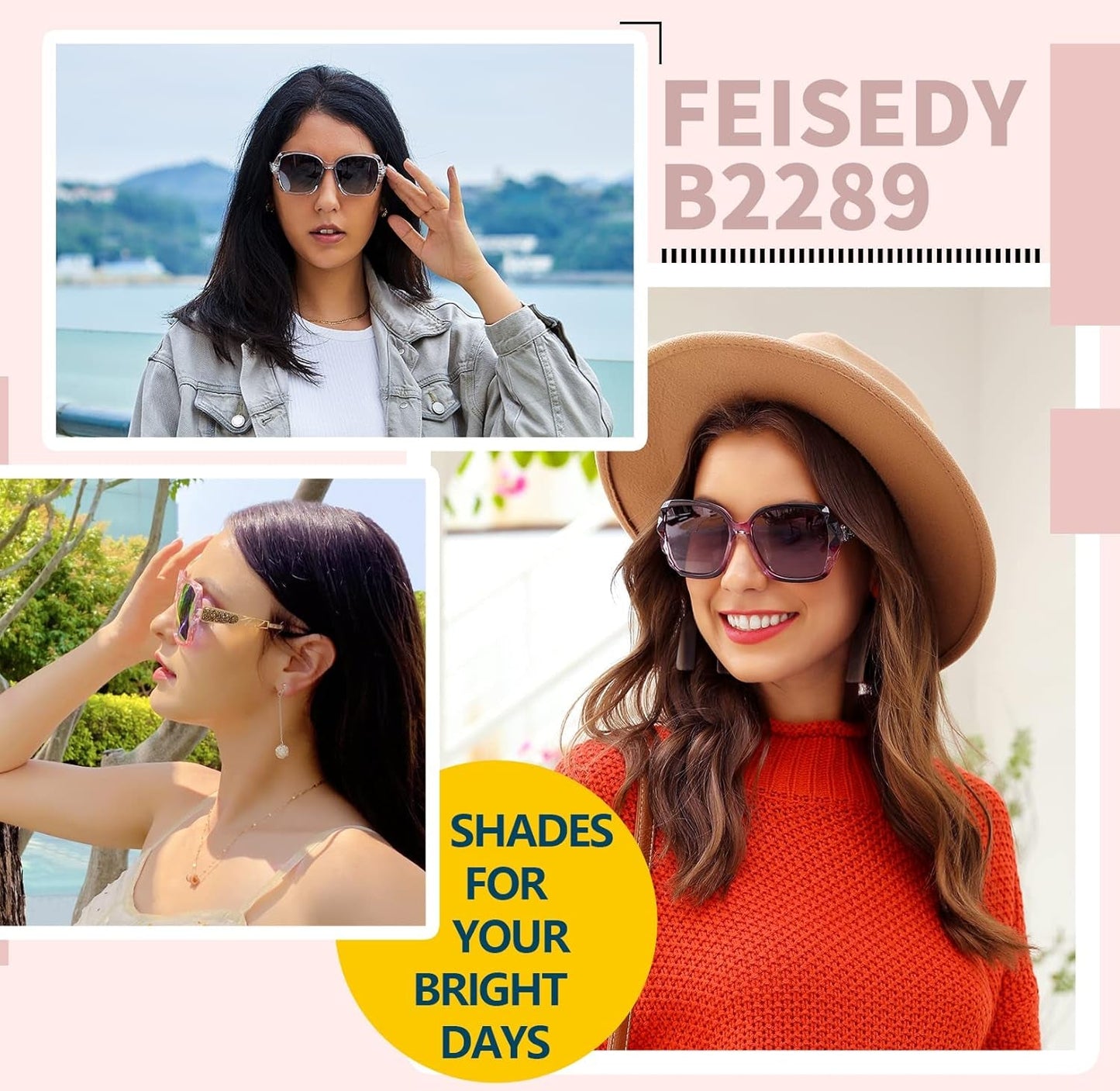 Polarized Women Square Sunglasses Sparkling Composite Shiny Frame B2289