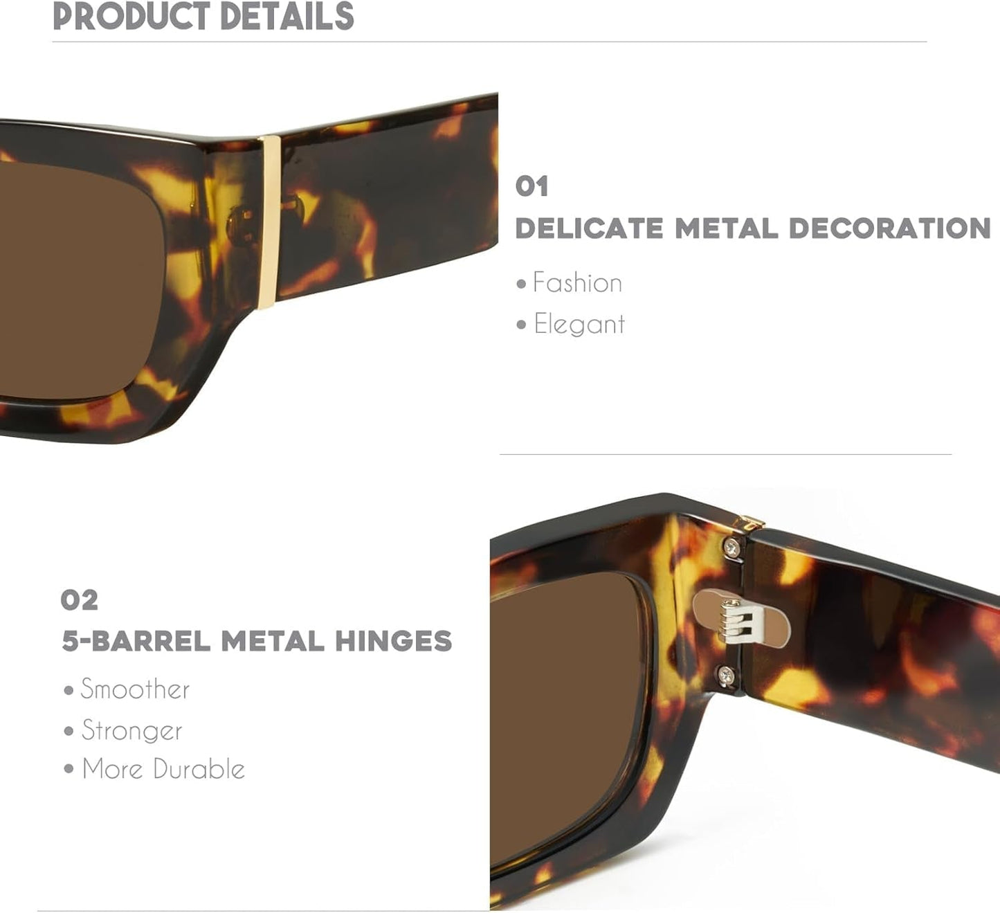 Retro Cat Eye Rectangle Polarized Sunglasses for Women Chunky Style MS52370 - WORLD TIME VISITS