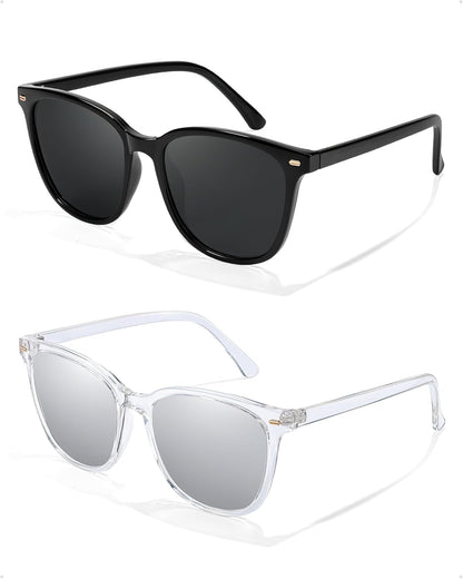 2 Packs Sunglasses for Women Polarized UV400 Protection Lens Big Frame Fashion Glasses Trendy Stylish Shade