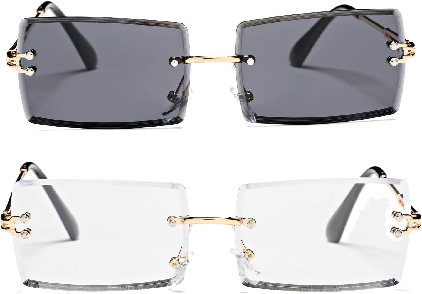 Rectangle Sunglasses for Men/Women Small Rimless Square Shade Eyewear - WORLD TIME VISITS