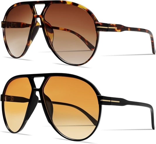 Retro Aviator Sunglasses for Women Men Oversized Classic 70S Vintage Trendy Tangle Free Square Aviators Sun Glasses