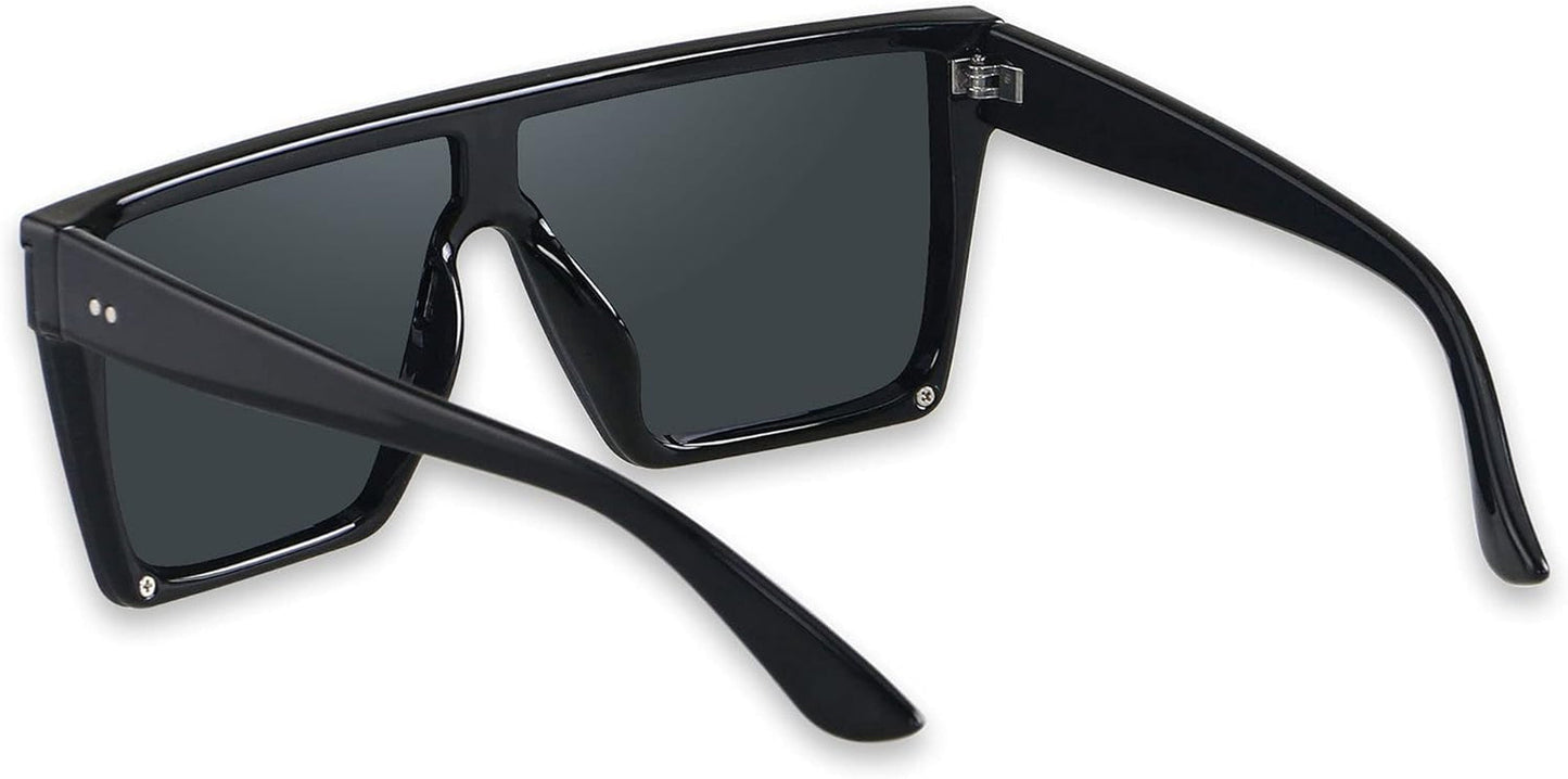 Square Oversized Sunglasses for Women Men Big Flat Top Fashion Shield Large UV Protection Rimless Shades - WORLD TIME VISITS