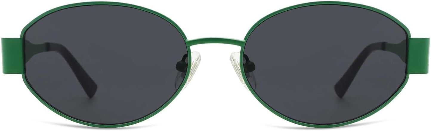 Retro Oval Sunglasses for Women Trendy Sun Glasses Classic Shades UV400 Protection SJ1217 Green/Grey Lens