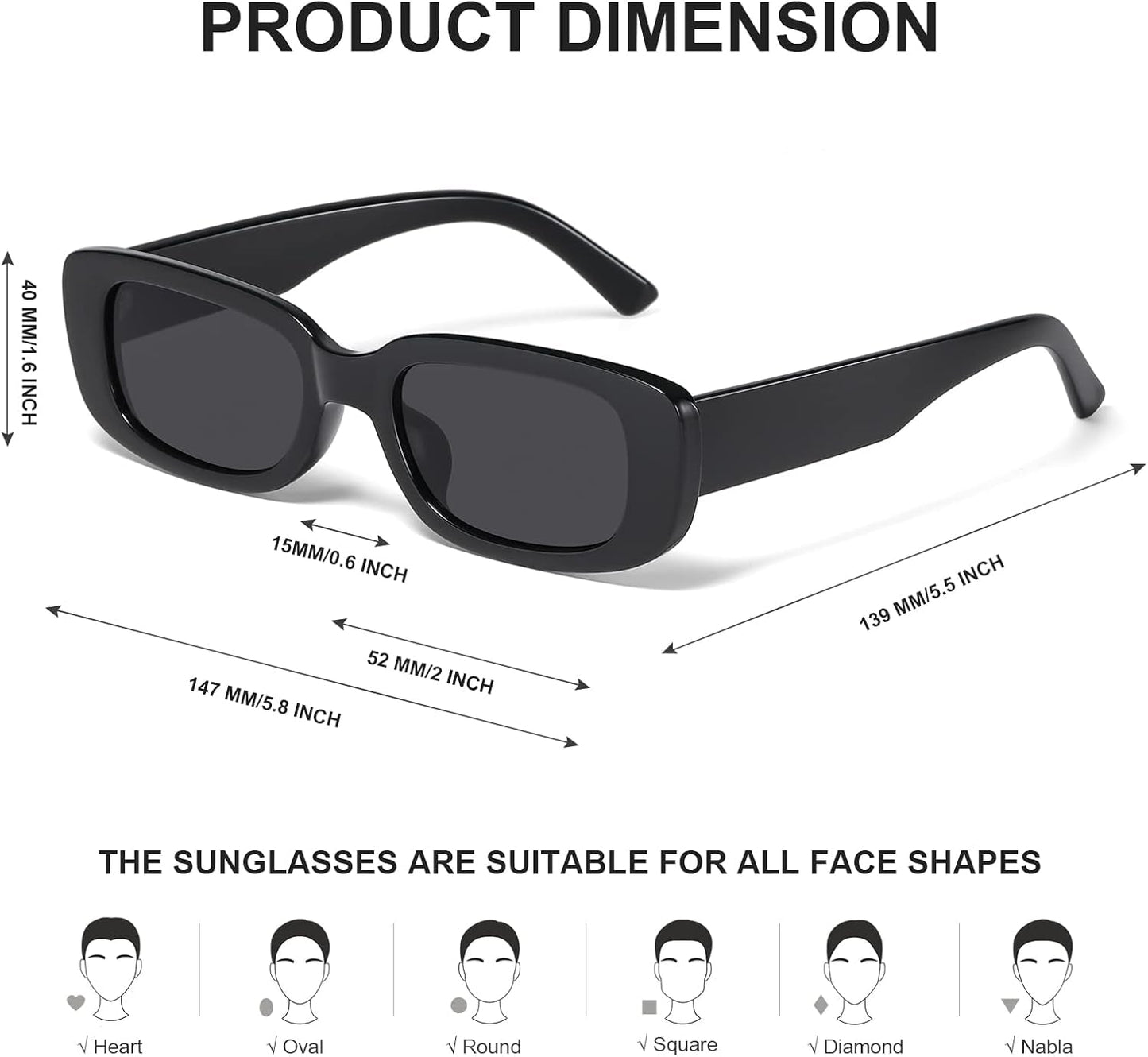 Rectangle Sunglasses for Women Men Trendy Y2K Retro 90S Sun Glasses UV400 Protection Cool Square Frame