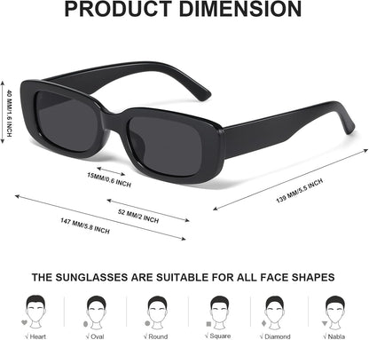Rectangle Sunglasses for Women Men Trendy Y2K Retro 90S Sun Glasses UV400 Protection Cool Square Frame