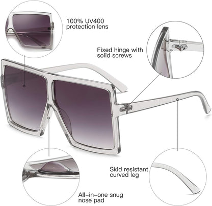 Square Oversized Sunglasses for Women Men Flat Top Fashion Shades