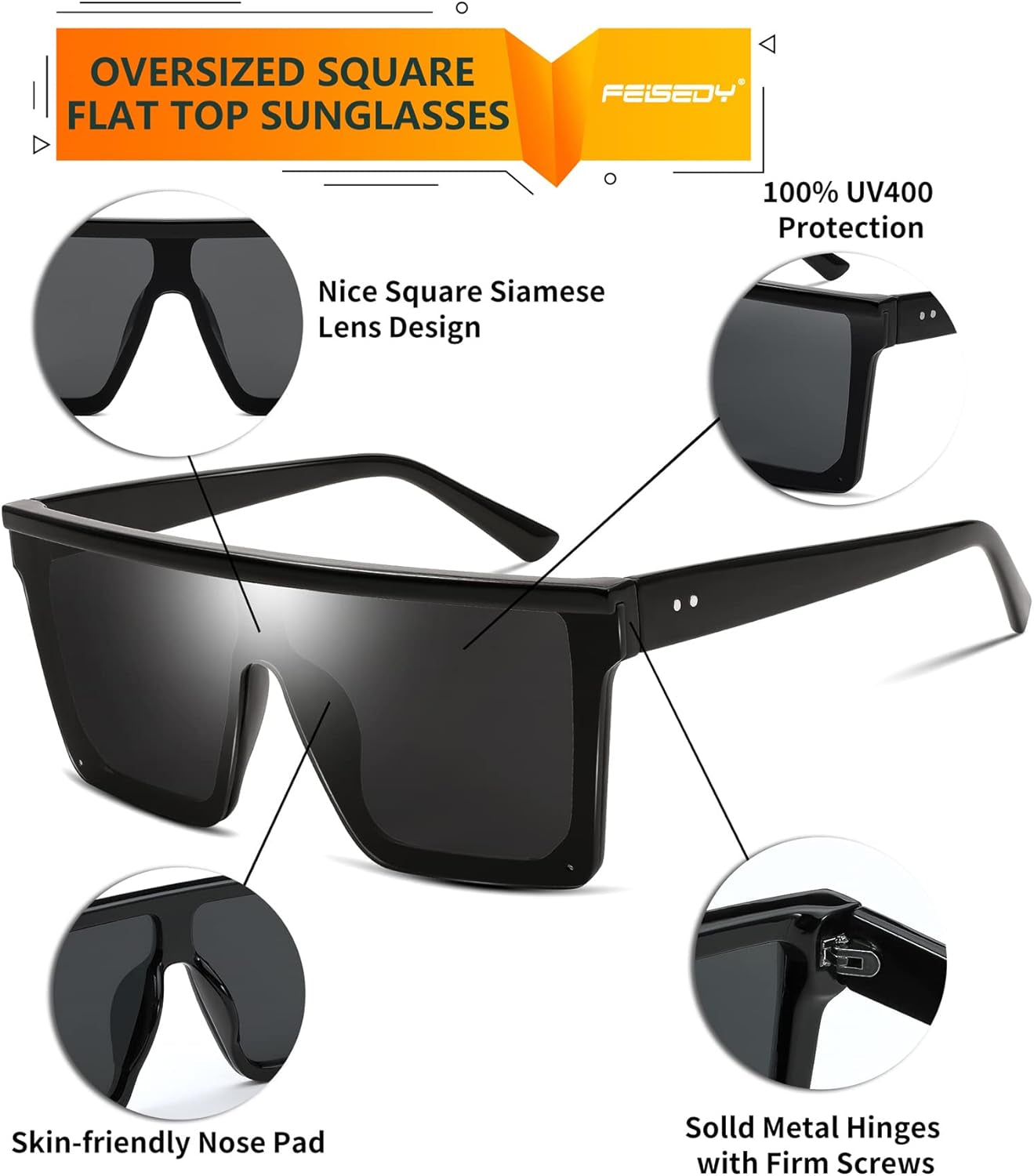 Oversized Sunglasses Mens Womens Flat Top Square Trendy Visor Shades UV400 B2470
