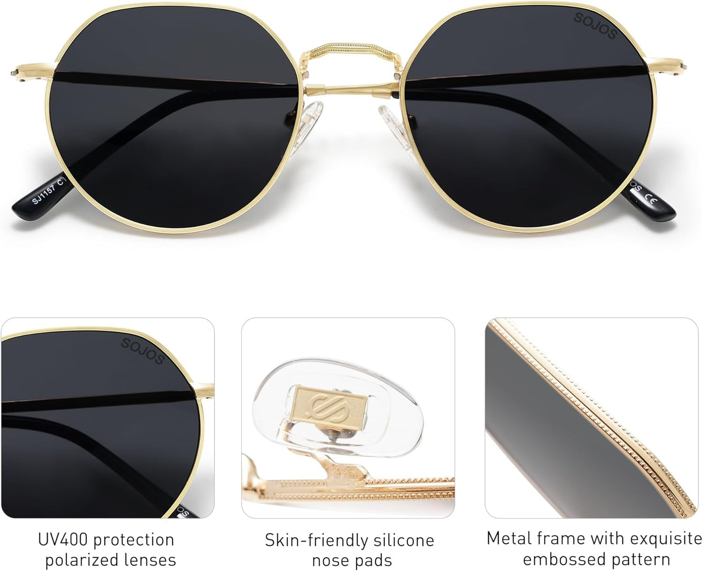 round Polygon Polarized Sunglasses for Women Men Retro Classic Vintage Panto Shades SJ1157