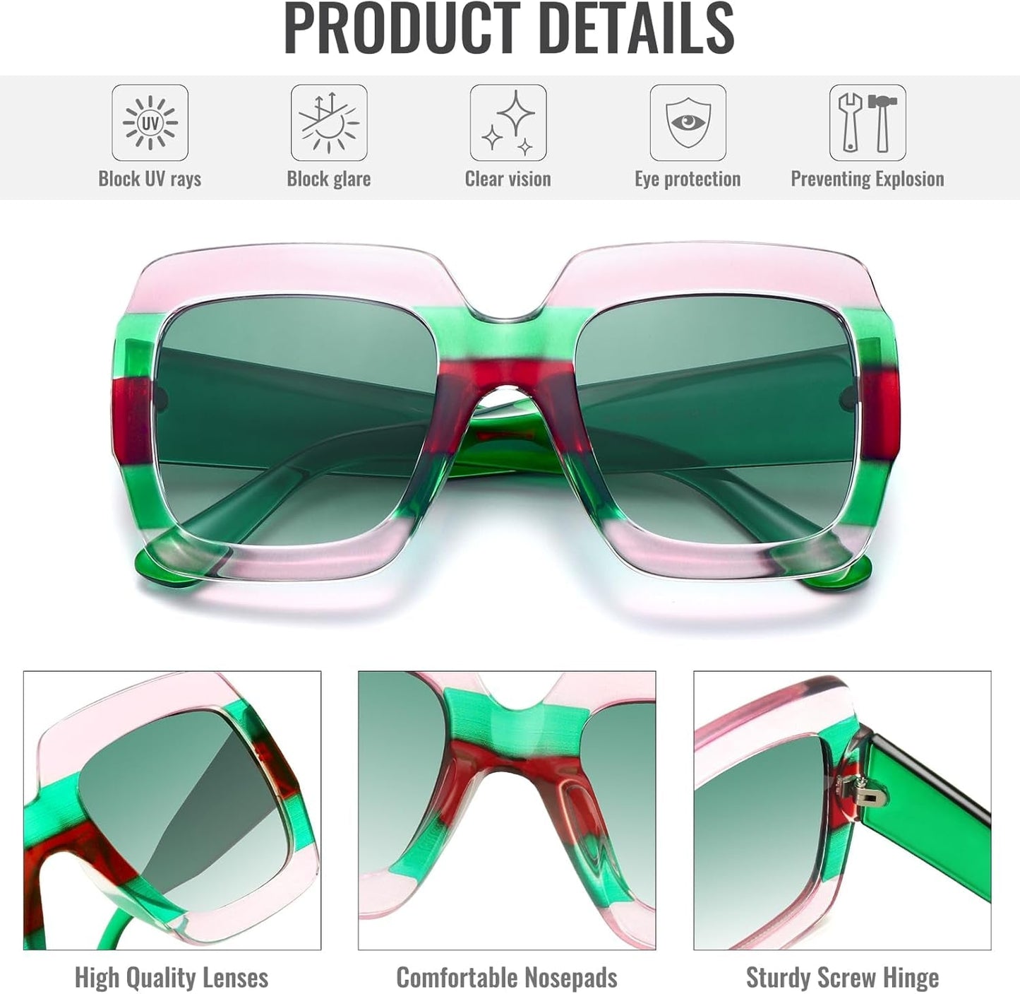 Oversized Square Sunglasses Womens Retro Shades Luxury Big Sun Glasses UV400 Protection S0178 - WORLD TIME VISITS