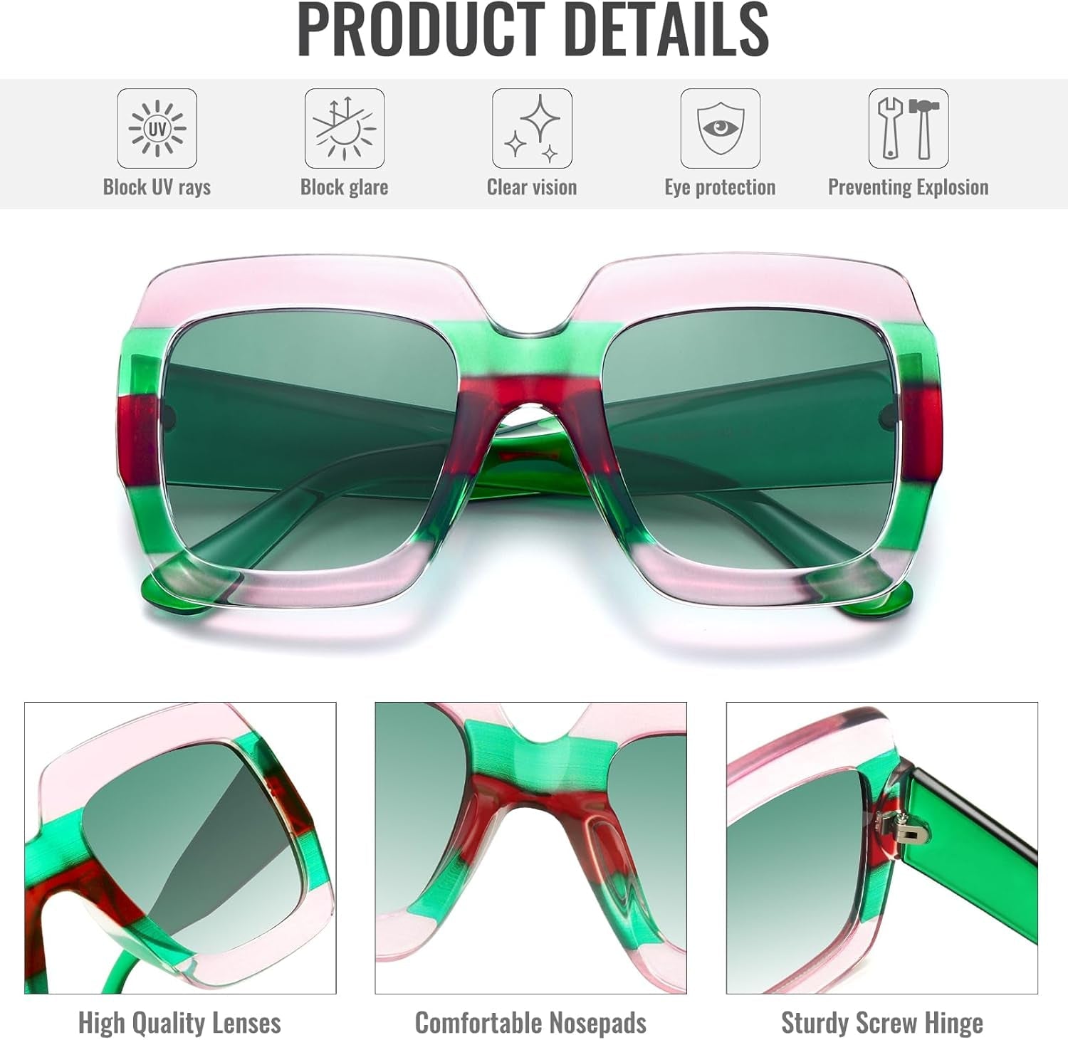Oversized Square Sunglasses Womens Retro Shades Luxury Big Sun Glasses UV400 Protection S0178 - WORLD TIME VISITS