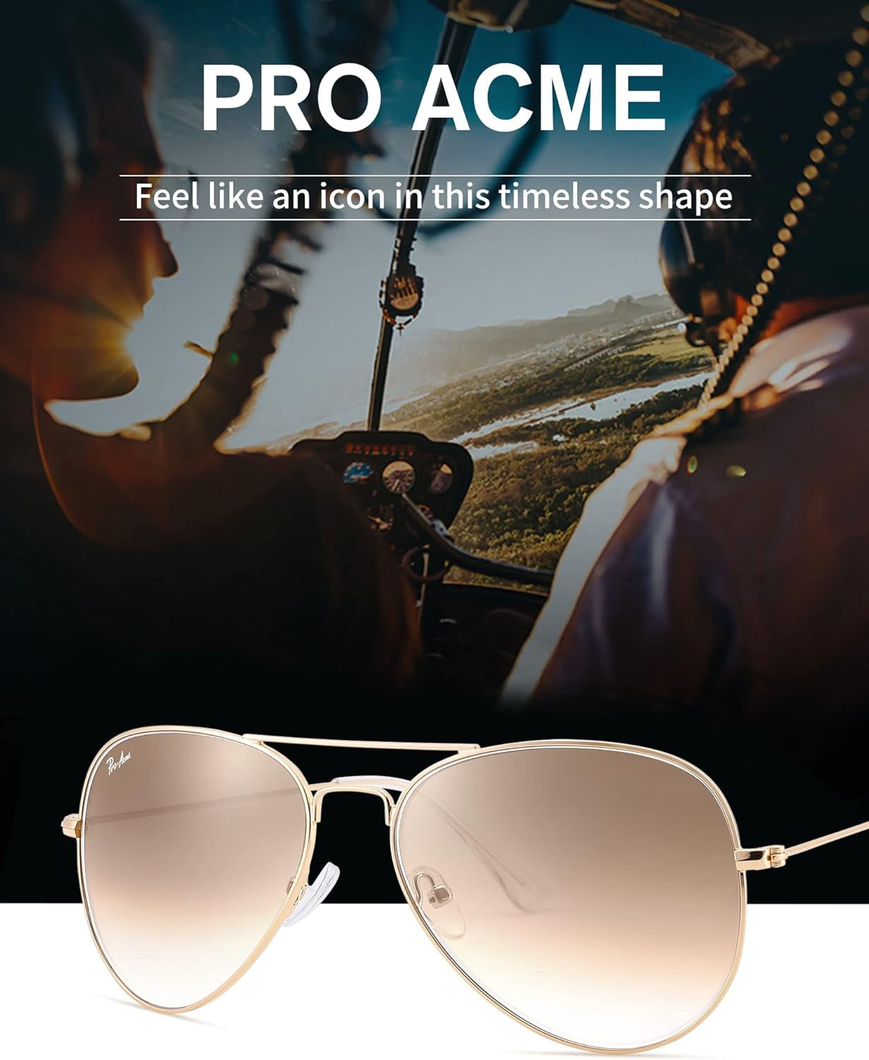 Classic Aviator Sunglasses for Men Women 100% Real Glass Lens