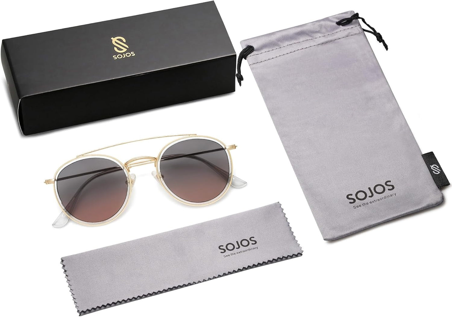 Retro Vintage round Polarized Sunglasses for Women Men Small Double Bridge Circle Sunnies SJ1104 - WORLD TIME VISITS