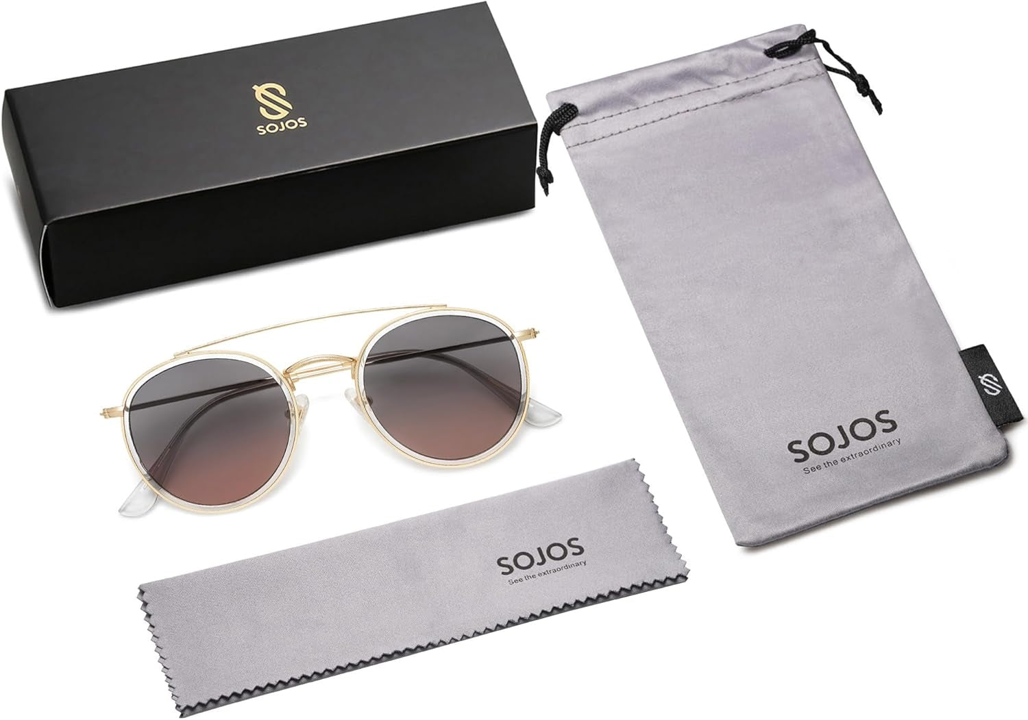 Retro Vintage round Polarized Sunglasses for Women Men Small Double Bridge Circle Sunnies SJ1104 - WORLD TIME VISITS