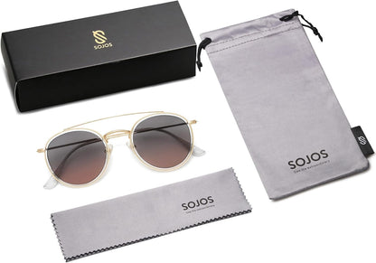 Retro Vintage round Polarized Sunglasses for Women Men Small Double Bridge Circle Sunnies SJ1104 - WORLD TIME VISITS