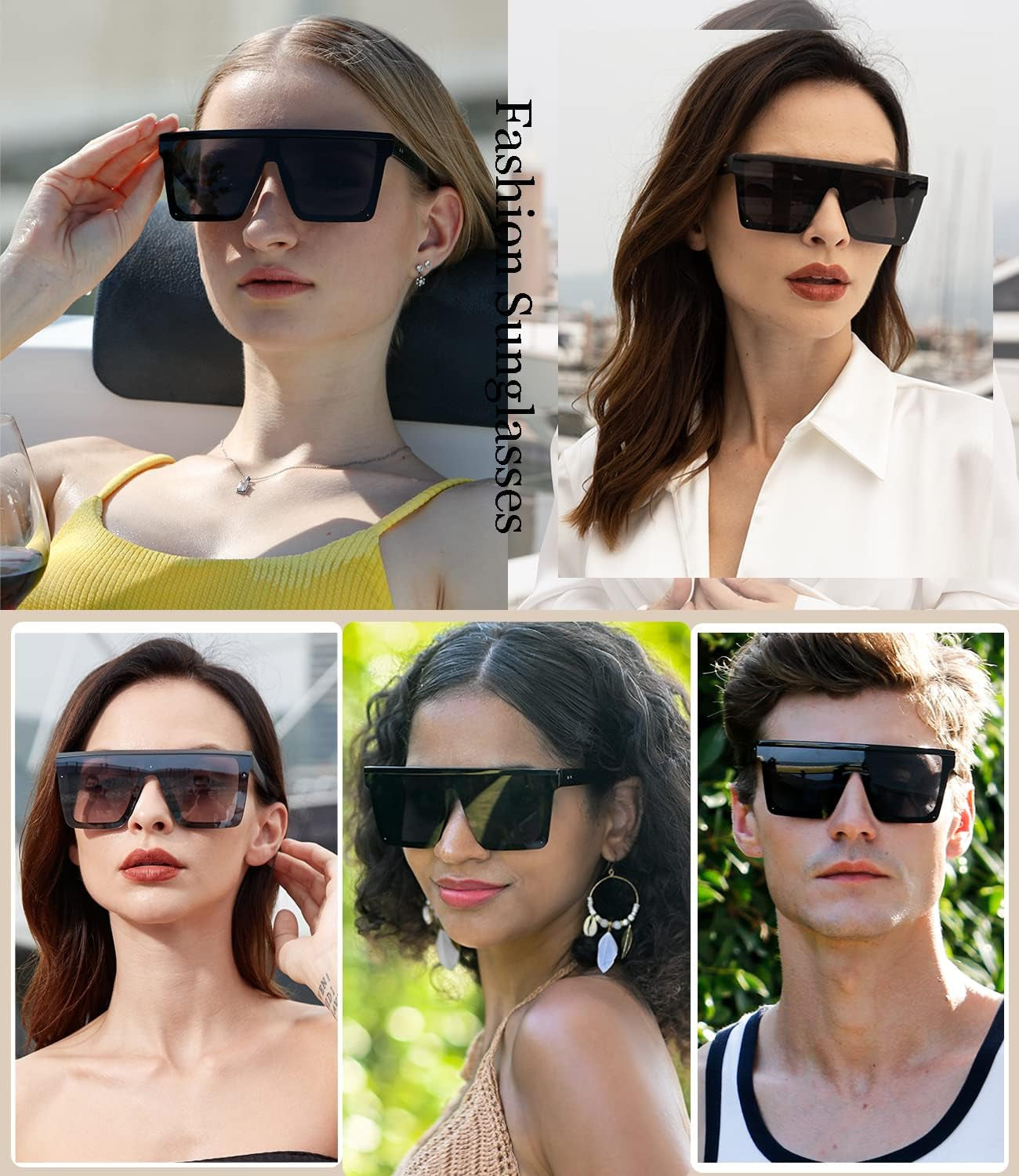 Square Oversized Sunglasses for Women Men Fashion Flat Top Big Black Frame Shades