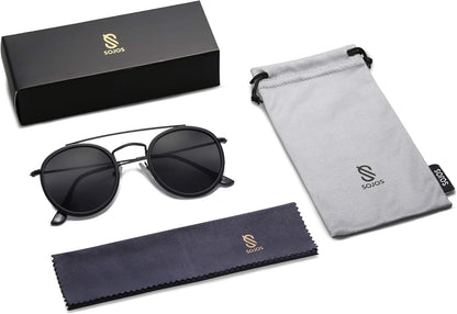 Retro Vintage round Polarized Sunglasses for Women Men Small Double Bridge Circle Sunnies SJ1104