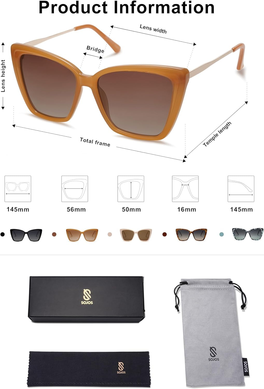 Trendy Polarized Sunglasses for Women Retro Womens Oversized Square Cat Eye Sun Glasses UV Protection SJ2206