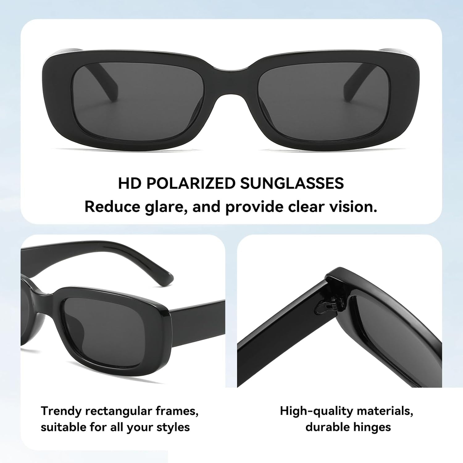 Rectangle Sunglasses for Women Men Trendy Retro Fashion Sunglasses UV 400 Protection Square Fram - WORLD TIME VISITS