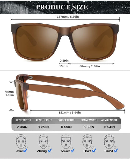 Sunglasses Men Polarized Sun Glasses for Mens Womens Classic Matte Black Frame UV Protection 3Pack - WORLD TIME VISITS